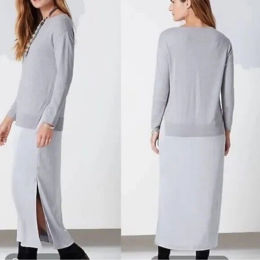 J. Jill Mixed Media Sweater Dress Knit Satin Layered Look Satin Size Large NWT